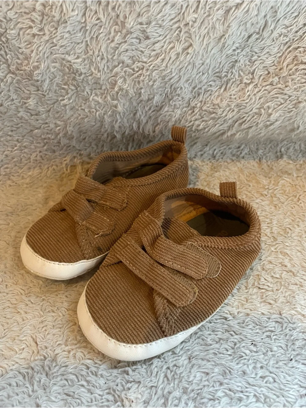 Kids Brown Corduroy Hook & Loop Shoes